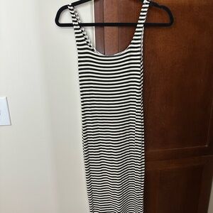 HYFVE Black and Off White Striped Midi Dress